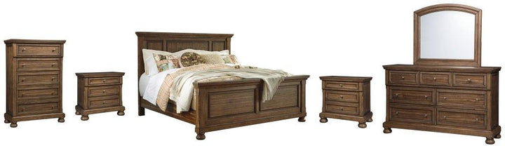 ASHLEY FURNITURE PKG006437 King Panel Bed With Mirrored Dresser, Chest and 2 Nightstands