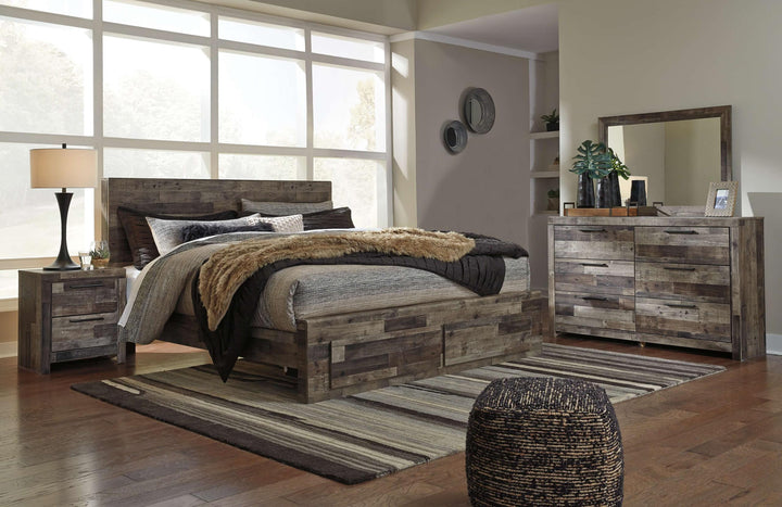 ASHLEY FURNITURE PKG014073 King Panel Bed With 2 Storage Drawers With Mirrored Dresser and Nightstand