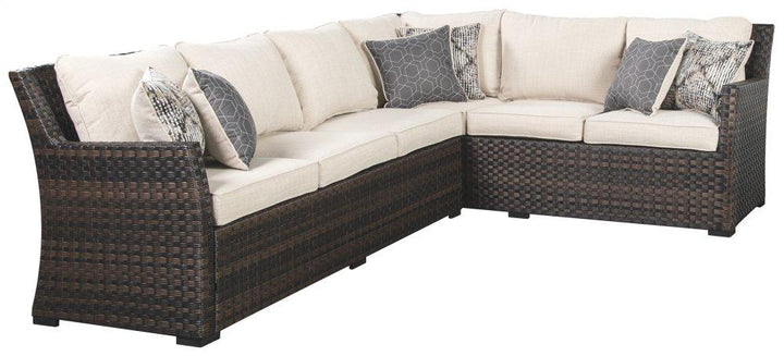 ASHLEY FURNITURE PKG014433 3-piece Outdoor Sectional With Chair and Coffee Table