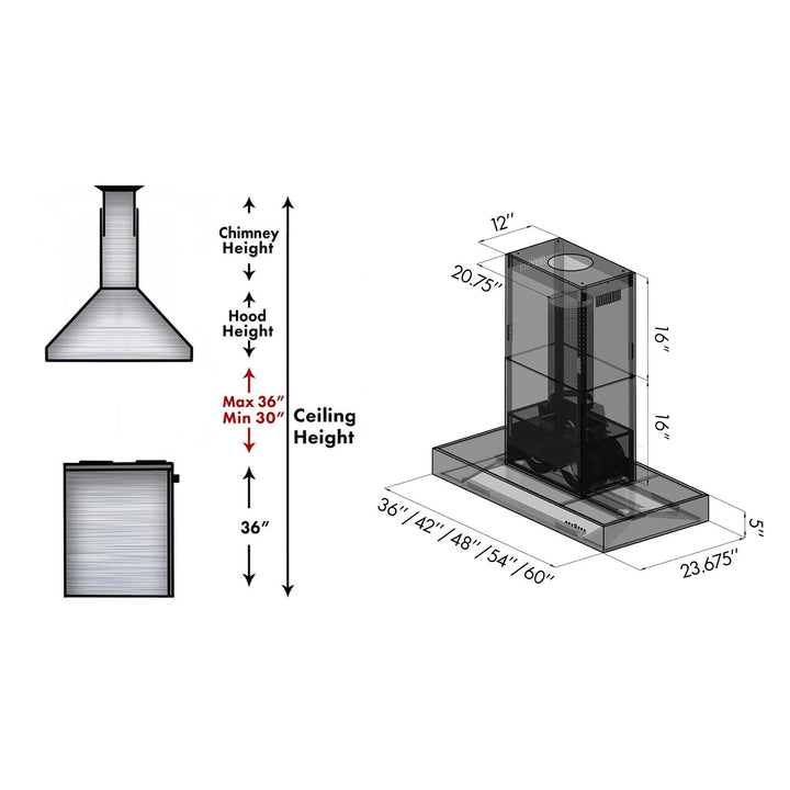 ZLINE KITCHEN AND BATH KECOMI30436 ZLINE Ducted Outdoor Island Mount Range Hood in Stainless Steel Size: 36 Inch