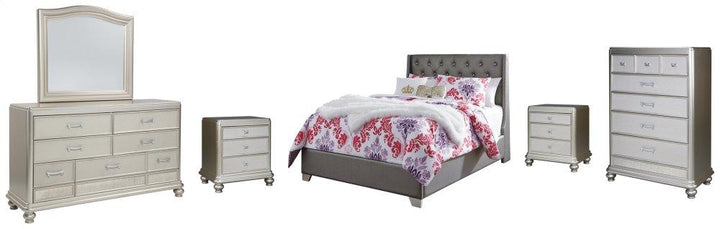 ASHLEY FURNITURE PKG007810 Full Upholstered Bed With Mirrored Dresser, Chest and 2 Nightstands