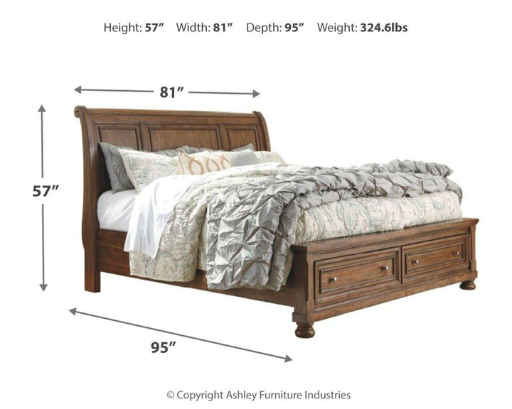 ASHLEY FURNITURE PKG006383 California King Sleigh Bed With 2 Storage Drawers With Mirrored Dresser and 2 Nightstands