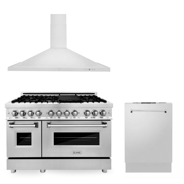 ZLINE KITCHEN AND BATH 3KPRARH48DW ZLINE 48" Kitchen Package with Stainless Steel Dual Fuel Range, Convertible Vent Range Hood and Dishwasher