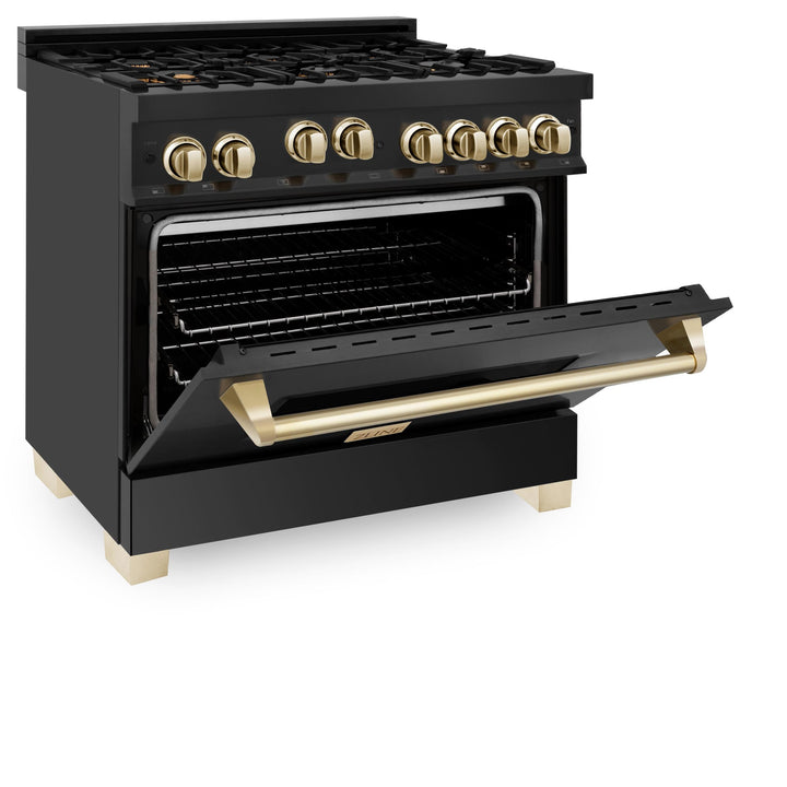 ZLINE KITCHEN AND BATH RGBZ36CB ZLINE Autograph Edition 36" 4.6 cu. ft. Range with Gas Stove and Gas Oven in Black Stainless Steel with Accents Size: Champagne Bronze