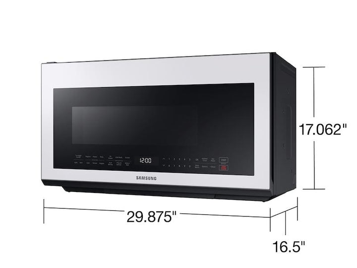 SAMSUNG ME21B706B12 Bespoke Over-the-Range Microwave 2.1 cu. ft. with Sensor Cooking in White Glass