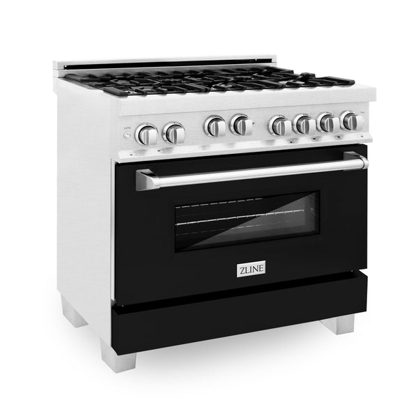 ZLINE KITCHEN AND BATH RGSBLM36 ZLINE 36" Professional 4.6 cu. ft. Gas on Gas Range in ZLINE DuraSnow R Stainless Steel with Color Door Options Color: Black Matte