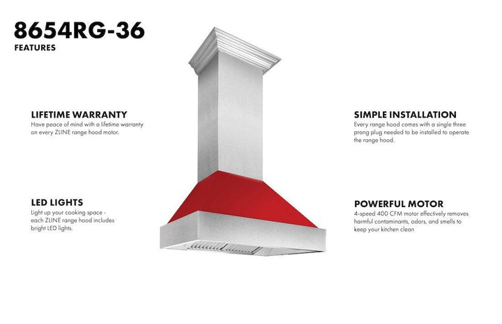 ZLINE KITCHEN AND BATH 8654RG30 ZLINE Ducted ZLINE DuraSnow Stainless Steel R Range Hood with Red Gloss Shell Size: 30 Inch