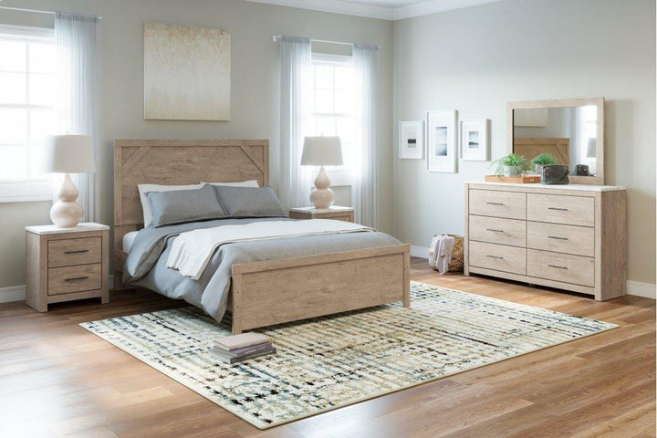 ASHLEY FURNITURE PKG009384 Queen Panel Bed With Mirrored Dresser and 2 Nightstands