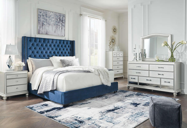 ASHLEY FURNITURE PKG010730 Queen Upholstered Bed With Mirrored Dresser
