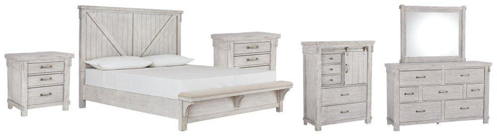 ASHLEY FURNITURE PKG006735 King Panel Bed With Mirrored Dresser, Chest and 2 Nightstands