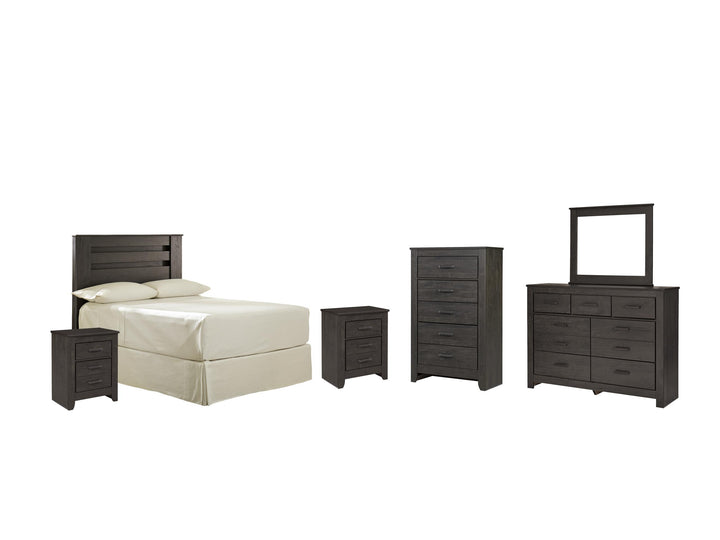 ASHLEY FURNITURE PKG004004 Full Panel Headboard With Mirrored Dresser, Chest and 2 Nightstands