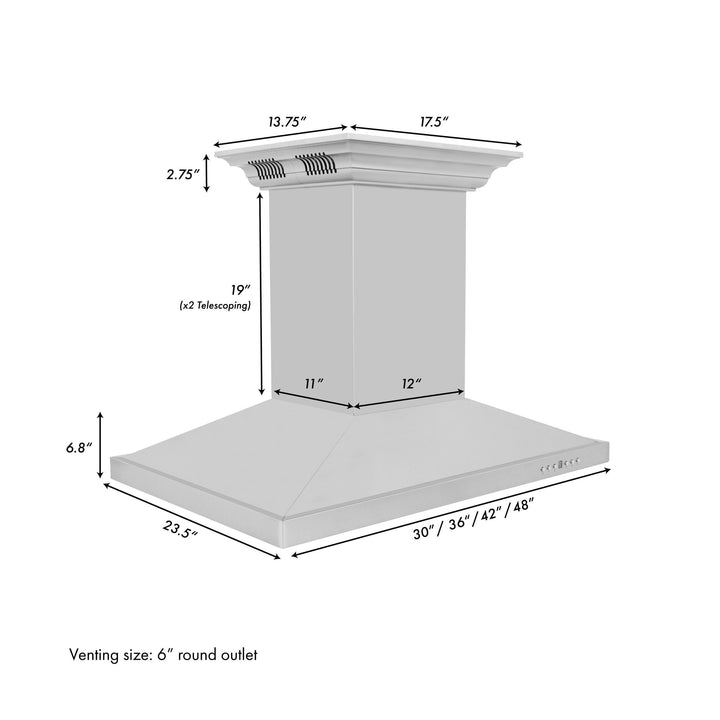 ZLINE KITCHEN AND BATH GL2ICRNBT30 Island Mount Range Hood in Stainless Steel with Built-in ZLINE CrownSound TM Bluetooth Speakers Size: 30 Inch