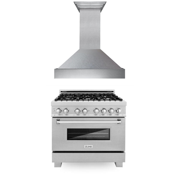 ZLINE KITCHEN AND BATH 2KPRASSNRH36 ZLINE 36" Kitchen Package with DuraSnow R Stainless Steel Dual Fuel Range and Convertible Vent Range Hood