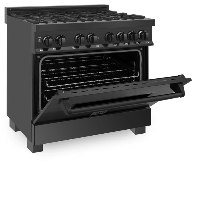 ZLINE KITCHEN AND BATH RAB36 ZLINE 36" 4.6 cu. ft. Dual Fuel Range with Gas Stove and Electric Oven in Black Stainless Steel with Brass Burners Style: Black Stainless Steel