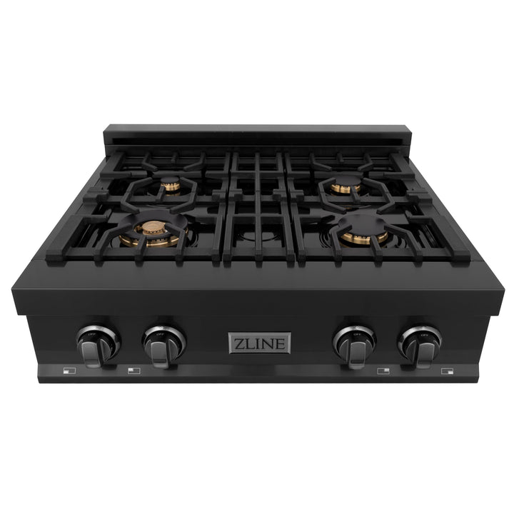 ZLINE KITCHEN AND BATH RTB30 ZLINE 30" Porcelain Gas Stovetop in Black Stainless with 4 Gas Burners