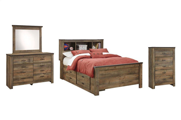 ASHLEY FURNITURE PKG005167 Full Panel Bed With 2 Storage Drawers With Mirrored Dresser and Chest