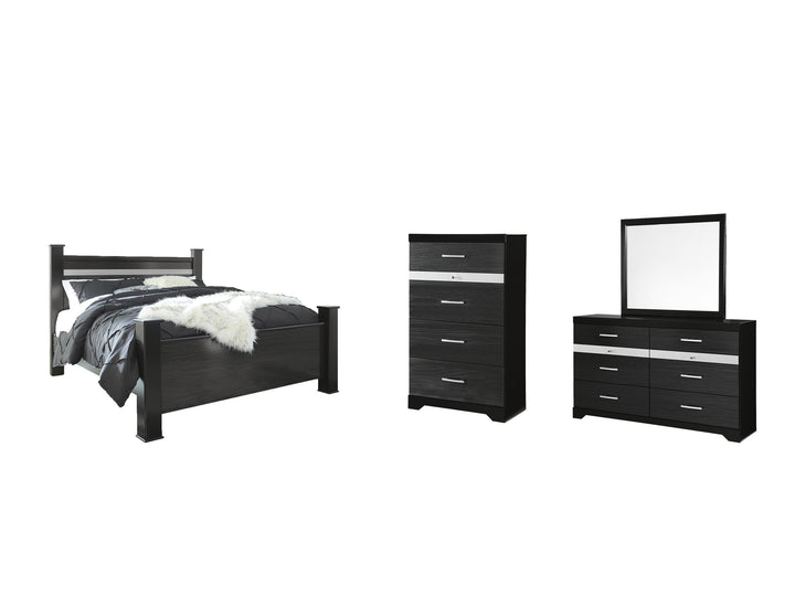 ASHLEY FURNITURE PKG007644 King Poster Bed With Mirrored Dresser and Chest