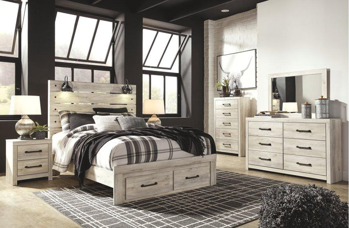 ASHLEY FURNITURE PKG003096 Queen Panel Bed With 2 Storage Drawers With Mirrored Dresser, Chest and Nightstand