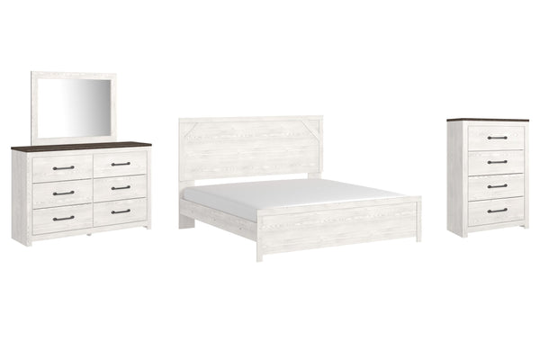 ASHLEY FURNITURE PKG009373 King Panel Bed With Mirrored Dresser and Chest
