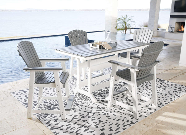 ASHLEY FURNITURE PKG013815 Outdoor Counter Height Dining Table and 4 Barstools