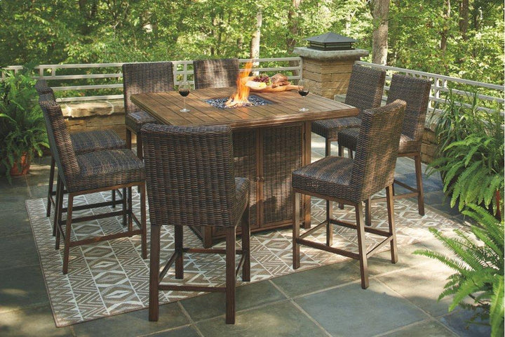 ASHLEY FURNITURE P750P6 Paradise Trail Outdoor Counter Height Dining Table With 6 Barstools