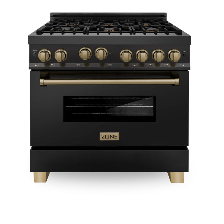 ZLINE KITCHEN AND BATH RGBZ36CB ZLINE Autograph Edition 36" 4.6 cu. ft. Range with Gas Stove and Gas Oven in Black Stainless Steel with Accents Size: Champagne Bronze