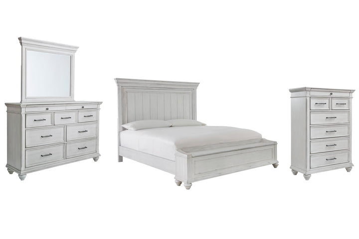 ASHLEY FURNITURE PKG007951 King Panel Bed With Storage With Mirrored Dresser and Chest