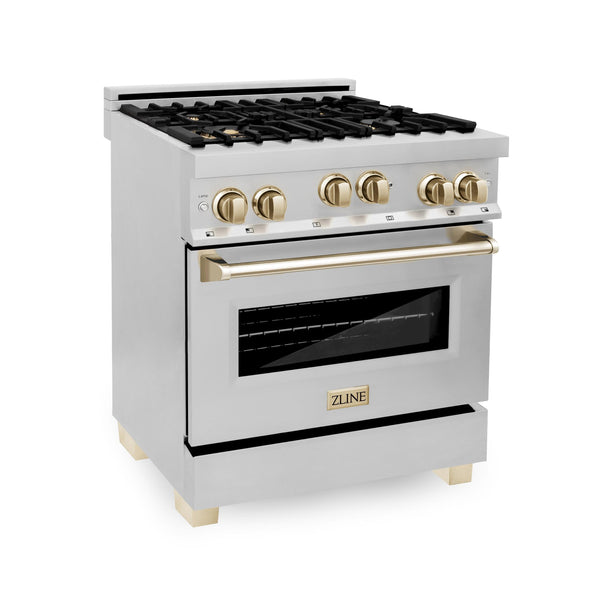 ZLINE KITCHEN AND BATH RGZ30G ZLINE Autograph Edition 30" 4.0 cu. ft. Range with Gas Stove and Gas Oven in Stainless Steel with Accents Color: Gold