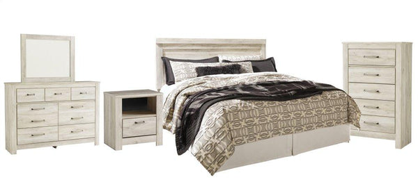 ASHLEY FURNITURE PKG004652 King Panel Headboard With Mirrored Dresser, Chest and Nightstand