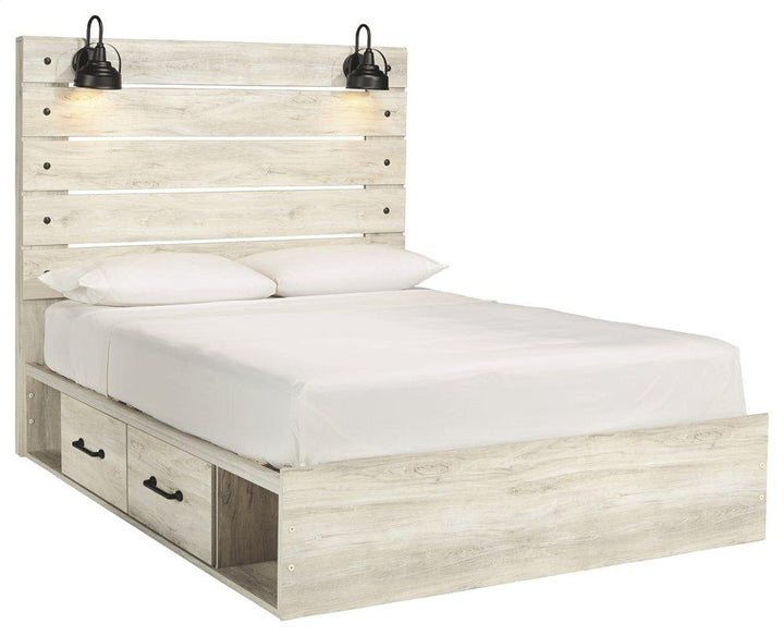 ASHLEY FURNITURE PKG003021 Queen Panel Bed With 4 Storage Drawers With Mirrored Dresser and Chest