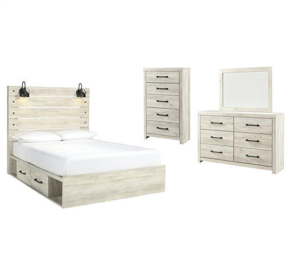 ASHLEY FURNITURE PKG002996 Queen Panel Bed With 2 Storage Drawers With Mirrored Dresser and Chest