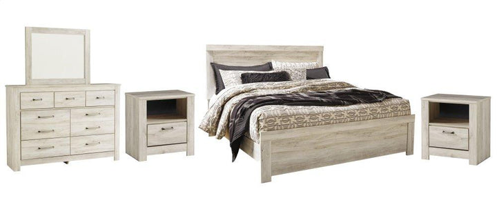 ASHLEY FURNITURE PKG004732 King Panel Bed With Mirrored Dresser and 2 Nightstands