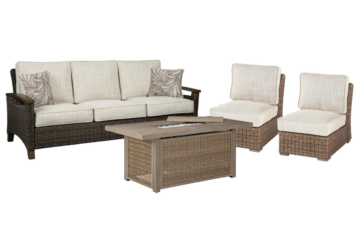 ASHLEY FURNITURE PKG012919 Outdoor Sofa and 2 Lounge Chairs With Fire Pit Table