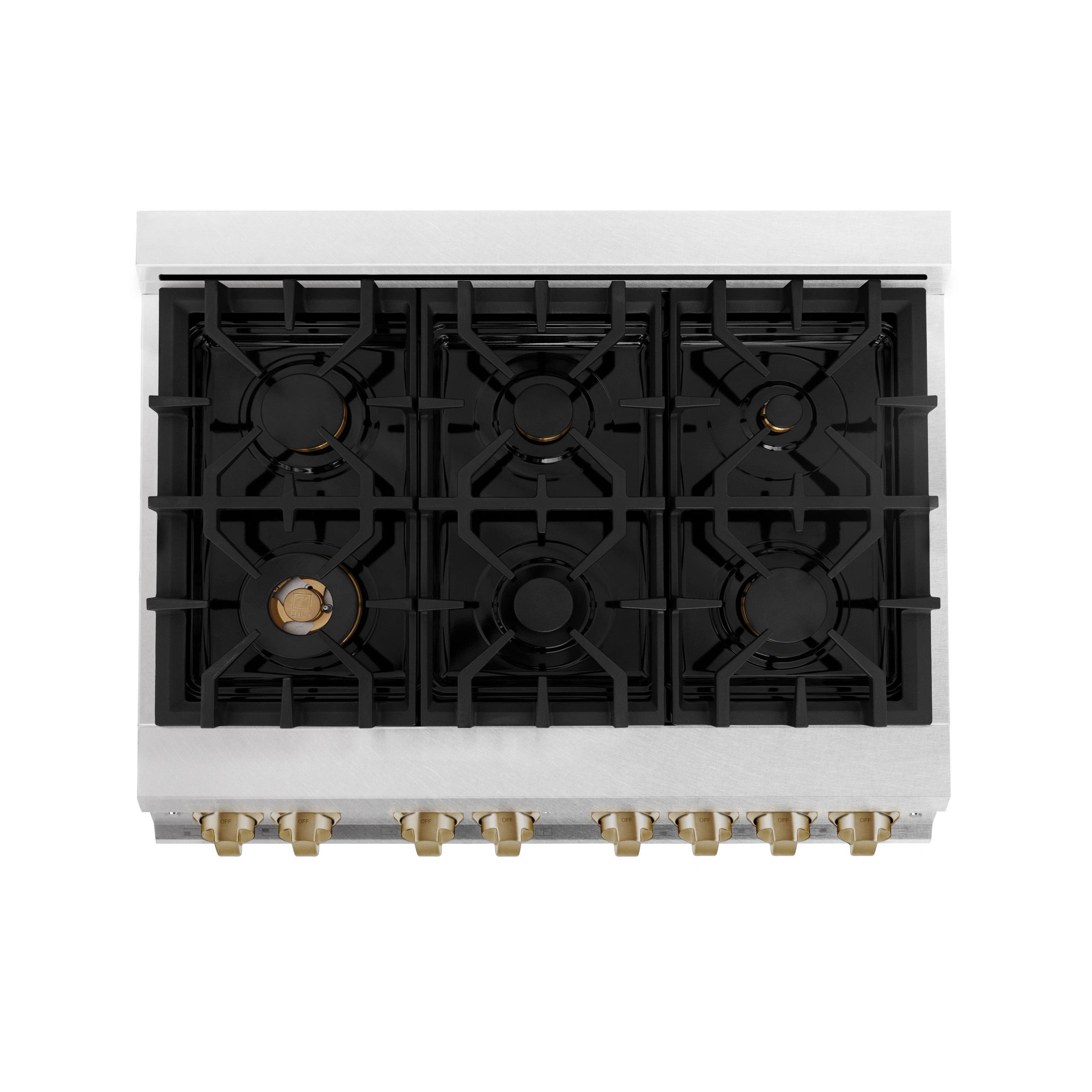 ZLINE KITCHEN AND BATH RGSZSN36MB ZLINE Autograph Edition 36" 4.6 cu. ft. Range with Gas Stove and Gas Oven in DuraSnow R Stainless Steel with Accents Color: Matte Black