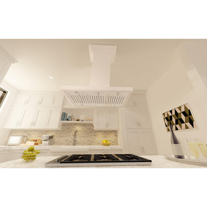 ZLINE KITCHEN AND BATH KBITT30 ZLINE Wooden Island Mount Range Hood in Cottage White Size: 30 Inch