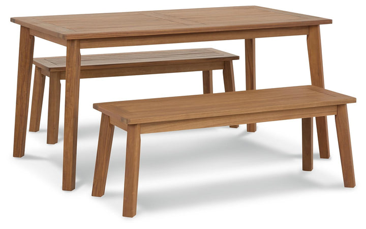 ASHLEY FURNITURE PKG013832 Outdoor Dining Table and 2 Benches