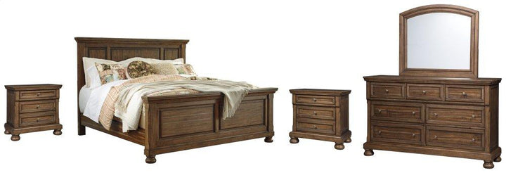 ASHLEY FURNITURE PKG006440 California King Panel Bed With Mirrored Dresser and 2 Nightstands