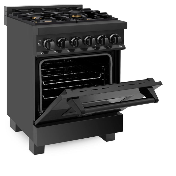 ZLINE KITCHEN AND BATH RABBR24 ZLINE 24" 2.8 cu. ft. Dual Fuel Range with Gas Stove and Electric Oven in Black Stainless Steel with Brass Burners