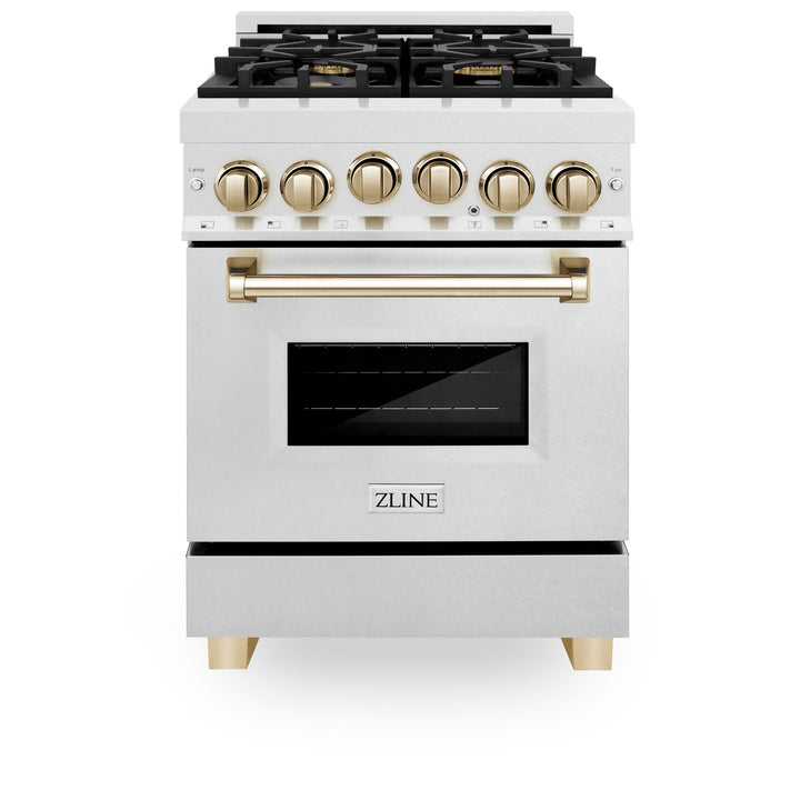 ZLINE KITCHEN AND BATH RGSZSN24CB ZLINE Autograph Edition 24" 2.8 cu. ft. Range with Gas Stove and Gas Oven in DuraSnow R Stainless Steel with Champagne Bronze Accents Color: Champagne Bronze