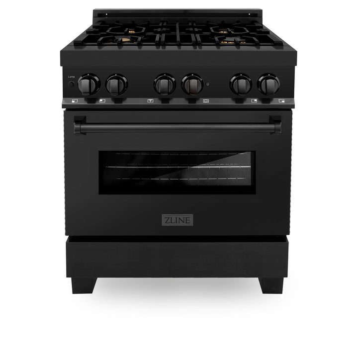 ZLINE KITCHEN AND BATH RABBR30 ZLINE 30" 4.0 cu. ft. Dual Fuel Range with Gas Stove and Electric Oven in Black Stainless Steel with Brass Burners