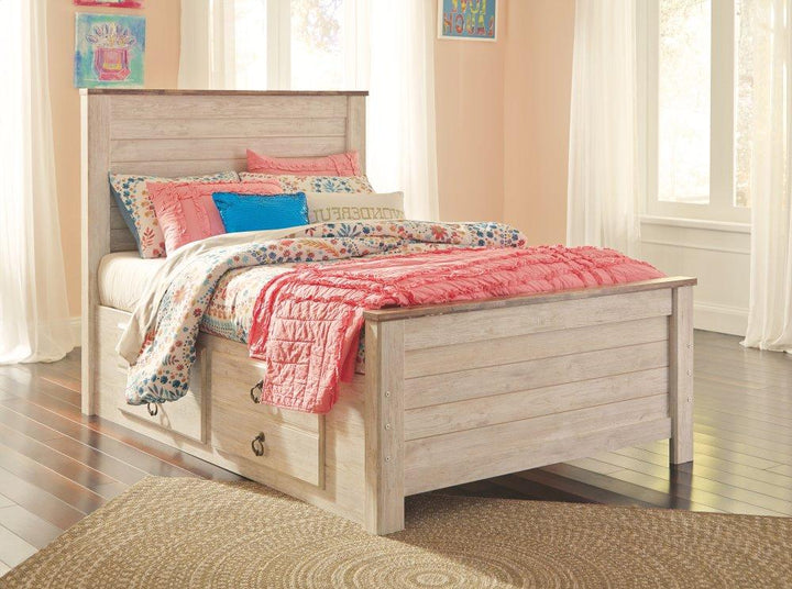 ASHLEY FURNITURE PKG004448 Full Panel Bed With 2 Storage Drawers With Mirrored Dresser, Chest and Nightstand