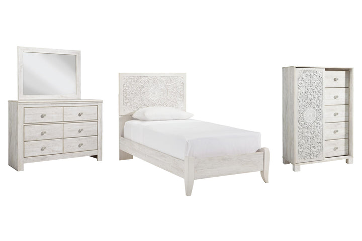 ASHLEY FURNITURE PKG002886 Twin Panel Bed With Mirrored Dresser and Chest
