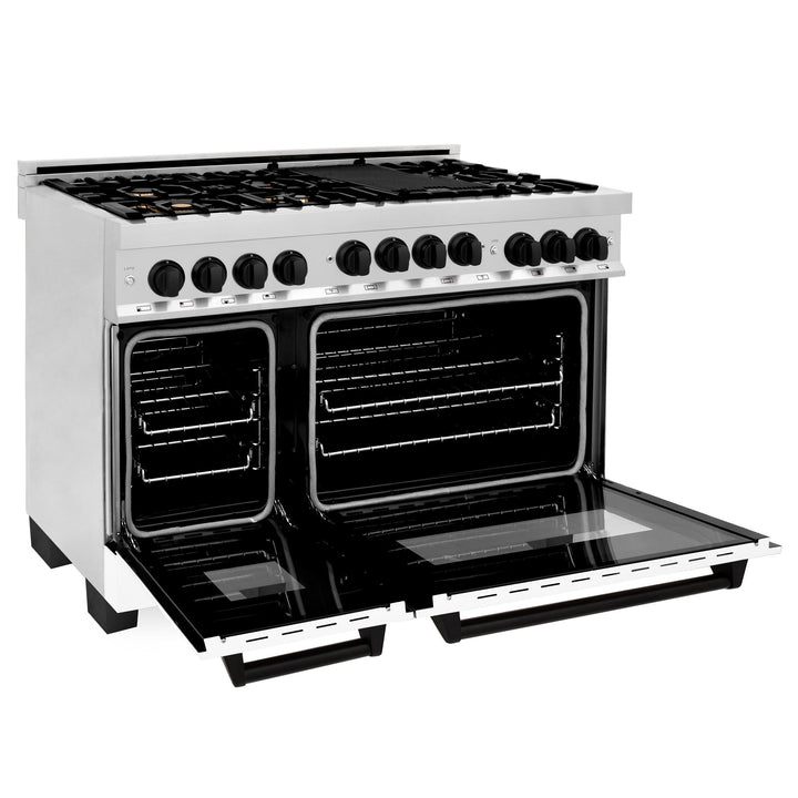 ZLINE KITCHEN AND BATH RGZWM48MB ZLINE Autograph Edition 48" 6.0 cu. ft. Range with Gas Stove and Gas Oven in Stainless Steel with White Matte Door with Accents Color: Matte Black