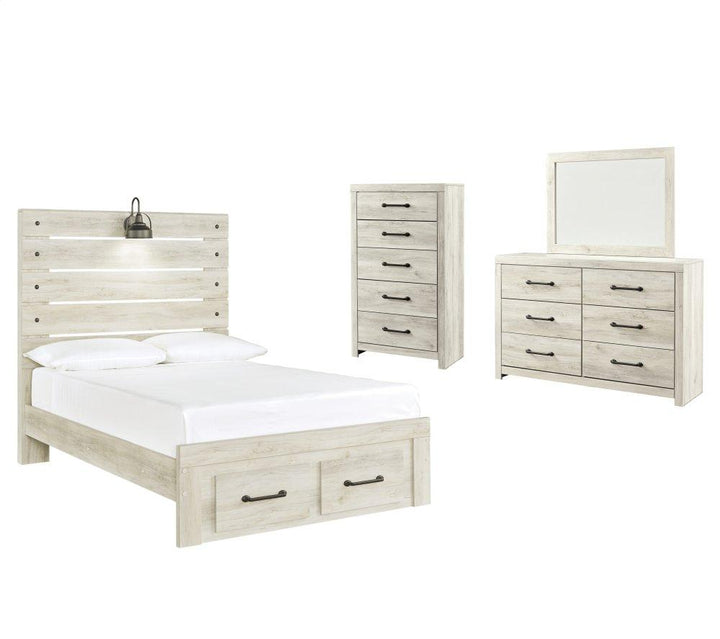 ASHLEY FURNITURE PKG003052 Full Panel Bed With 2 Storage Drawers With Mirrored Dresser and Chest