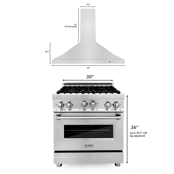 ZLINE KITCHEN AND BATH 2KPRGRH30 ZLINE 30" Kitchen Package with Stainless Steel Gas Range and Convertible Vent Range Hood