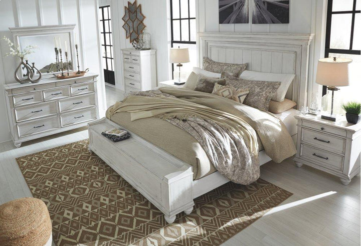 ASHLEY FURNITURE PKG007941 Queen Panel Bed With Storage With Mirrored Dresser, Chest and 2 Nightstands