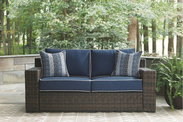 ASHLEY FURNITURE PKG008827 Outdoor Sofa, Loveseat and Ottoman