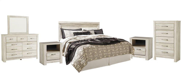 ASHLEY FURNITURE PKG004655 King Panel Headboard With Mirrored Dresser, Chest and 2 Nightstands