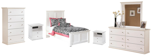 ASHLEY FURNITURE PKG002793 Twin Panel Bed With Mirrored Dresser, Chest and Nightstand