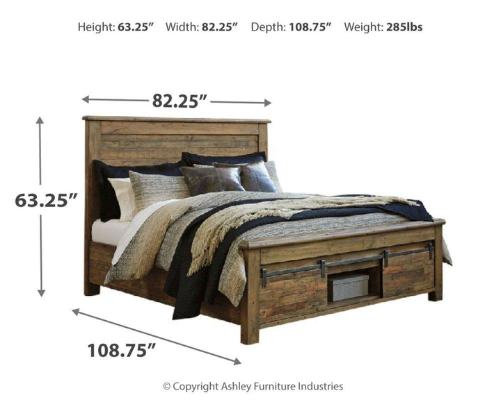 ASHLEY FURNITURE PKG007080 King Panel Bed With Storage With Mirrored Dresser, Chest and 2 Nightstands
